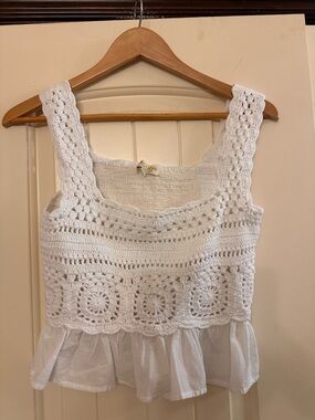 Rebellion White Crochet Ruffle Tank